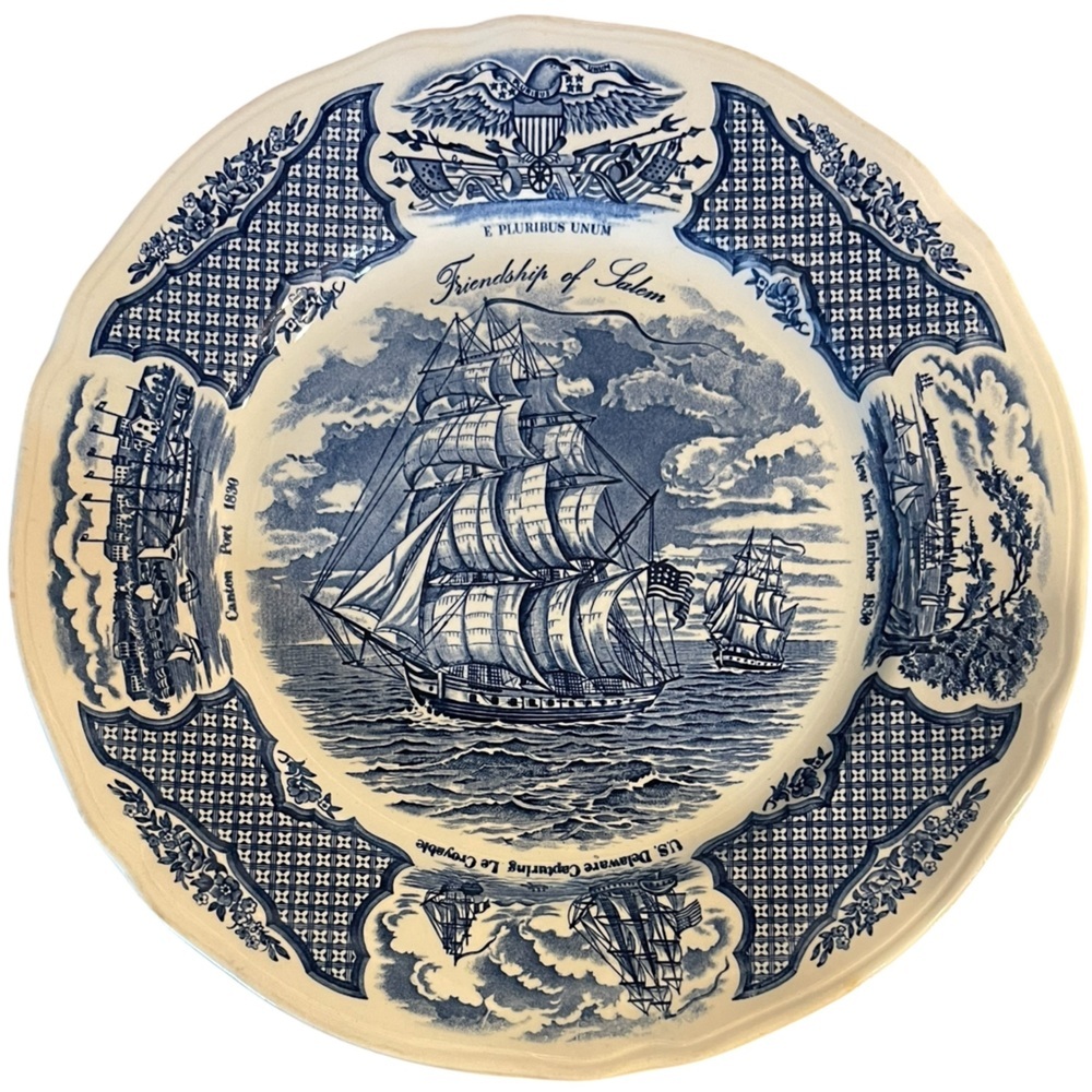 💙Alfred Meakin "Fair Winds" 10.5” dinner plate “Friendship of Salem” from 1950s